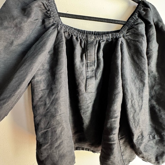 Heidi Merrick Black Linen Puff Sleeve Peasant Blouse Top XS - Picture 3 of 5